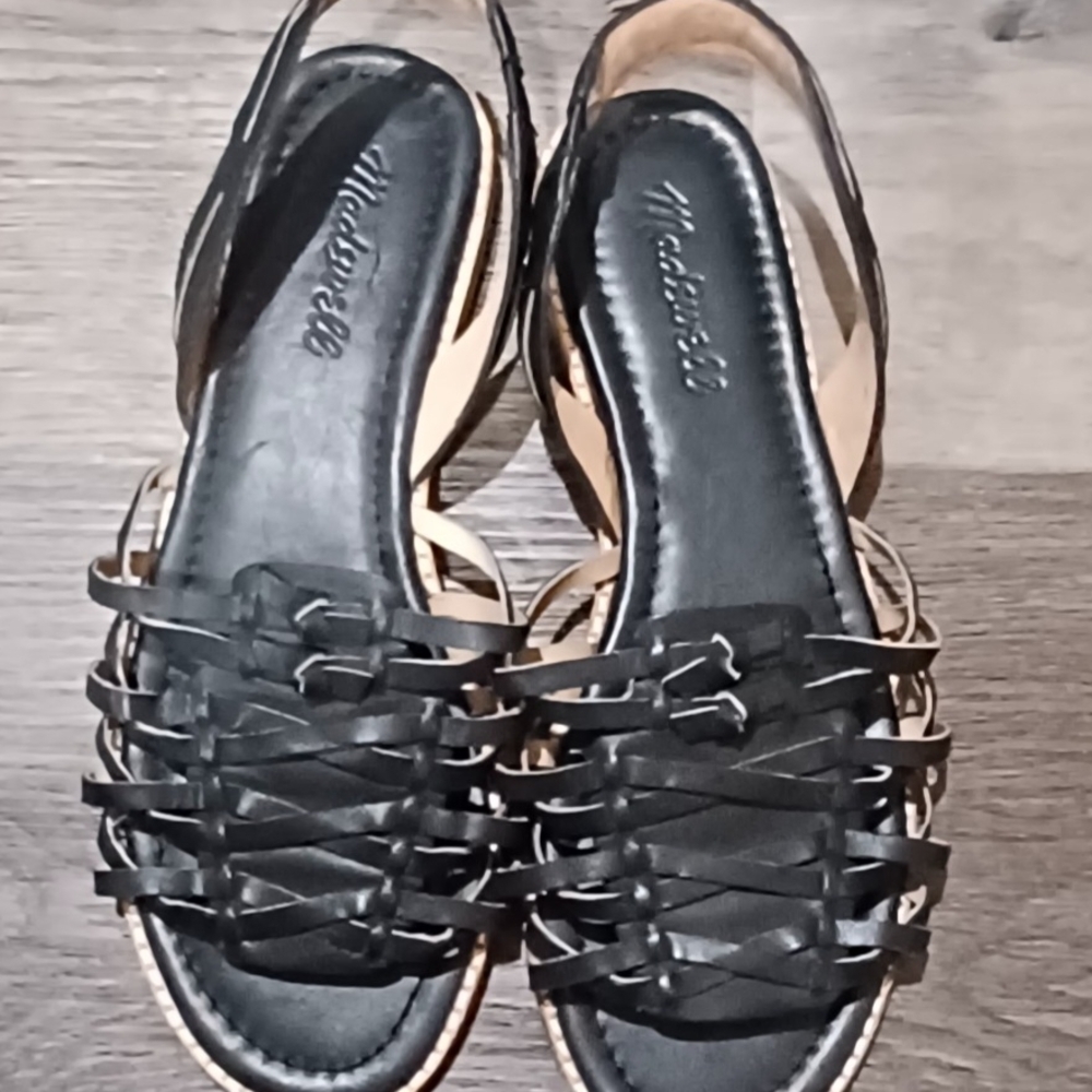 Madewell Maya Huarache Black Woven Leather Sandals Size 7.5 Casual Minimalist